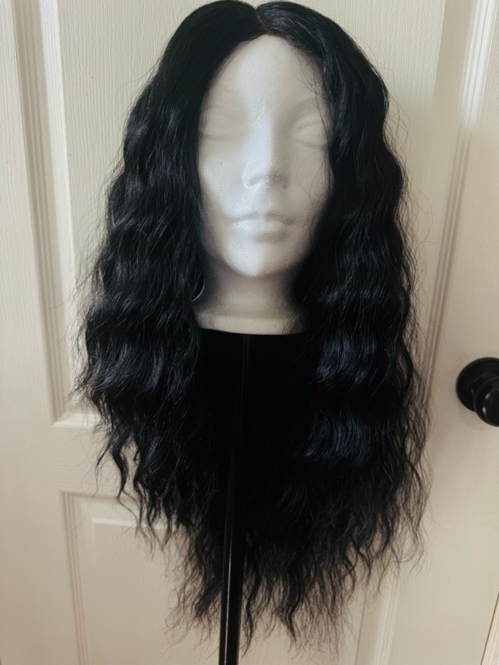 Janet Collection Synthetic Lace Front Wig – Long Black Wavy – Natural Part